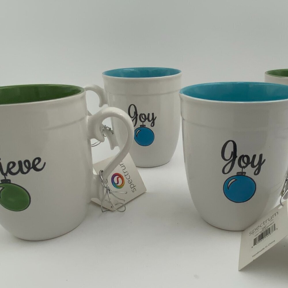 Spectrum Designz Large Christmas Mugs Believe & Joy 16oz Joy & Happy Set Of 4